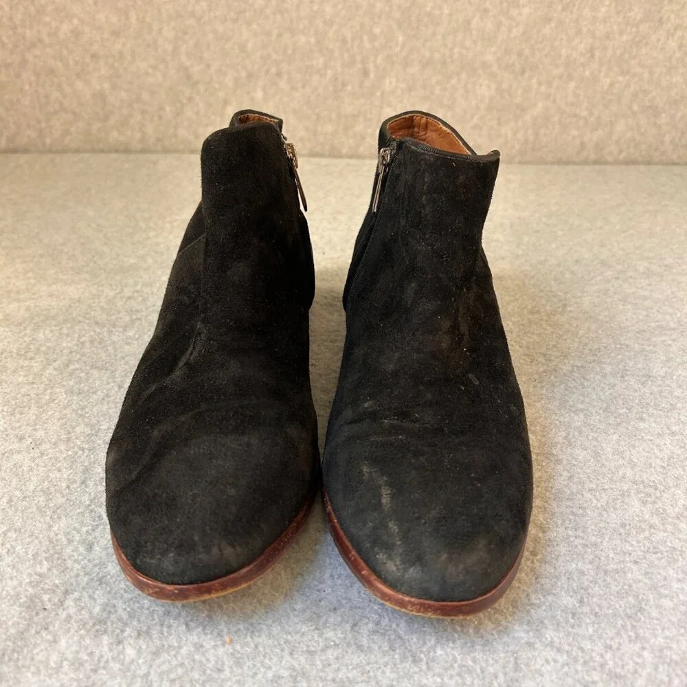 Sam Edelman Size 8 Petty Black Ankle Booties Boots Suede Leather Side Zip Wooden